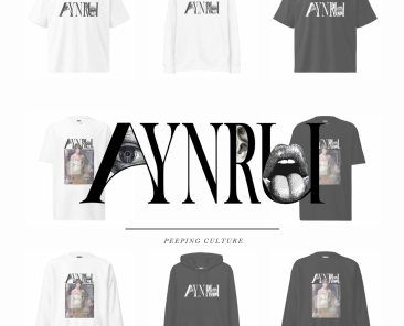 minimalist luxury streetwear PEEPING CULTURE collection by AYNRU — wordmark and graphic line in white and black by antiquepeanut