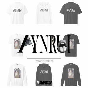 minimalist luxury streetwear PEEPING CULTURE collection by AYNRU — wordmark and graphic line in white and black by antiquepeanut