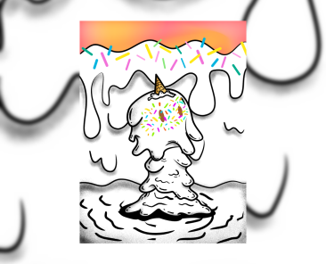 creepy cute melting ice cream character with sprinkles and waffle cone dissolving into puddle by antiquepeanut