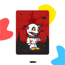 creepy cute art NFT drop What a Freak Space and The Clown surreal neon carnival by antiquepeanut