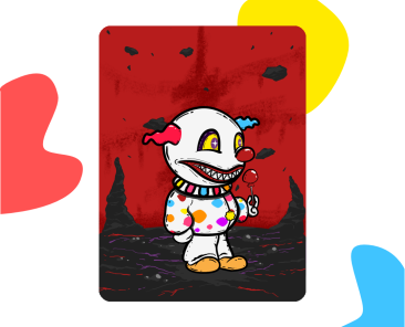 creepy cute art NFT drop What a Freak Space and The Clown surreal neon carnival by antiquepeanut