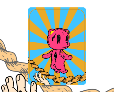 creepy cute art pink teddy bear with stitches and chest eye AYNRU August drop by antiquepeanut