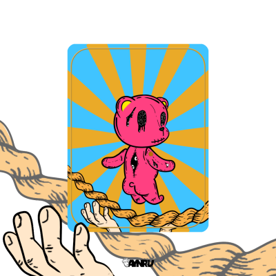 creepy cute art pink teddy bear with stitches and chest eye AYNRU August drop by antiquepeanut