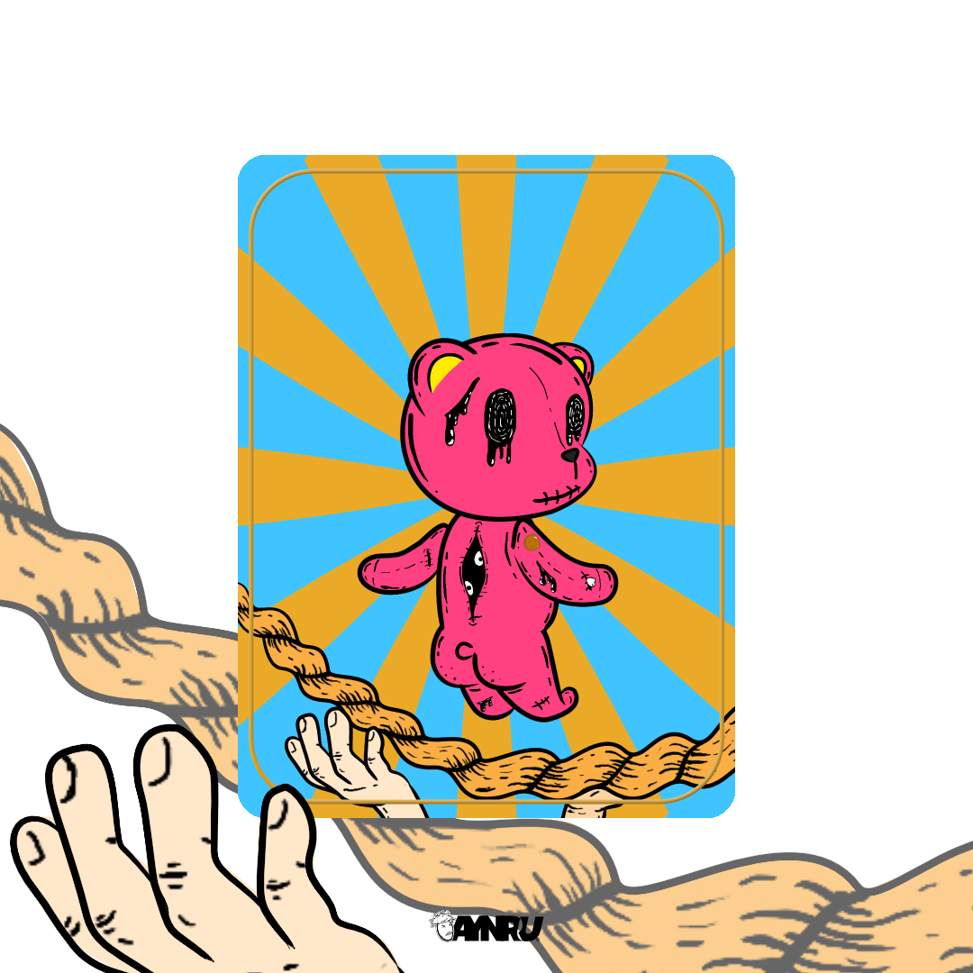 teddybear-on-string-2026-theclown-1080x1080 creepy cute art pink teddy bear with stitches and chest eye AYNRU August drop by antiquepeanut