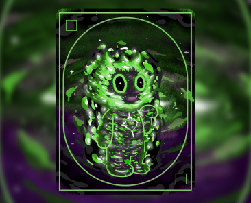 creepy cute cosmic cat creature with star eyes sitting in front of galaxy black hole by antiquepeanut