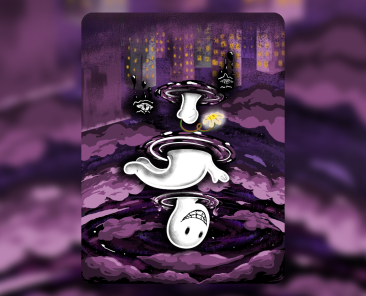 creepy cute character flipping through three portals caused by black liquid entities by antiquepeanut