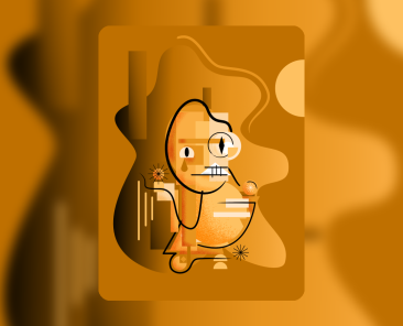 creepy cute abstract figuration character built from geometric shapes with one realistic crying eye by antiquepeanut