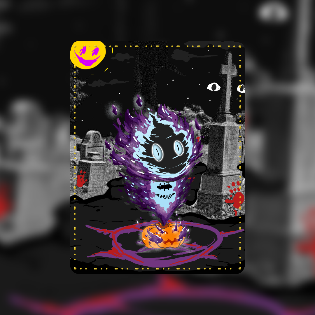 halloween fire ghost character made of purple flame rising from a pumpkin at night by antiquepeanut