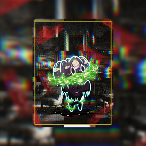 halloween digital art character with a glass head holding a graveyard under a full moon and green fire from its mouth by antiquepeanut